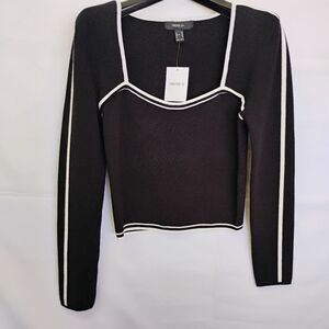 Forever 21 Black and White Long Sleeve Ribbed Blouse